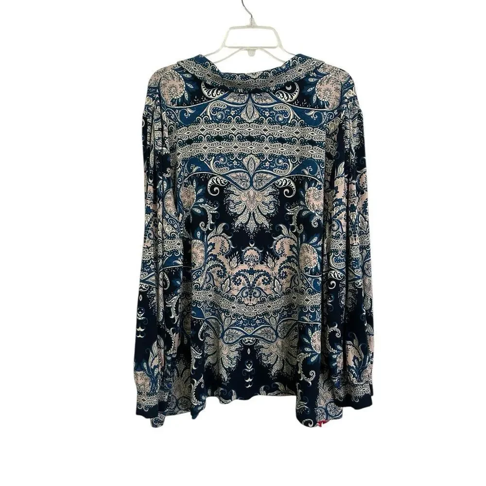 Johnny Was Plus 3x The Janie Favorite Puff Sleeve Polo Tee T-Shirt Roman Paisley